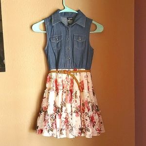 Girls Jean & floral dress with belt. Size 7/8